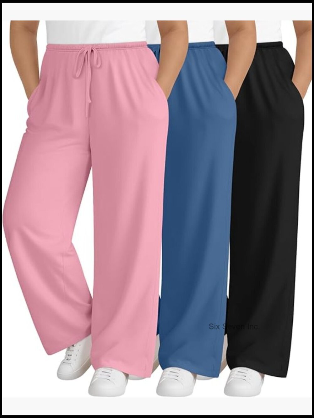 Plus Size Lounge Pants with Pockets Wide Leg Drawstring Sweatpants 3 Pack